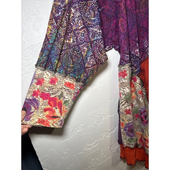 Womens hand knit patchwork tunic top large lagenlook artsy boho art to‎ wear - Picture 2 of 9